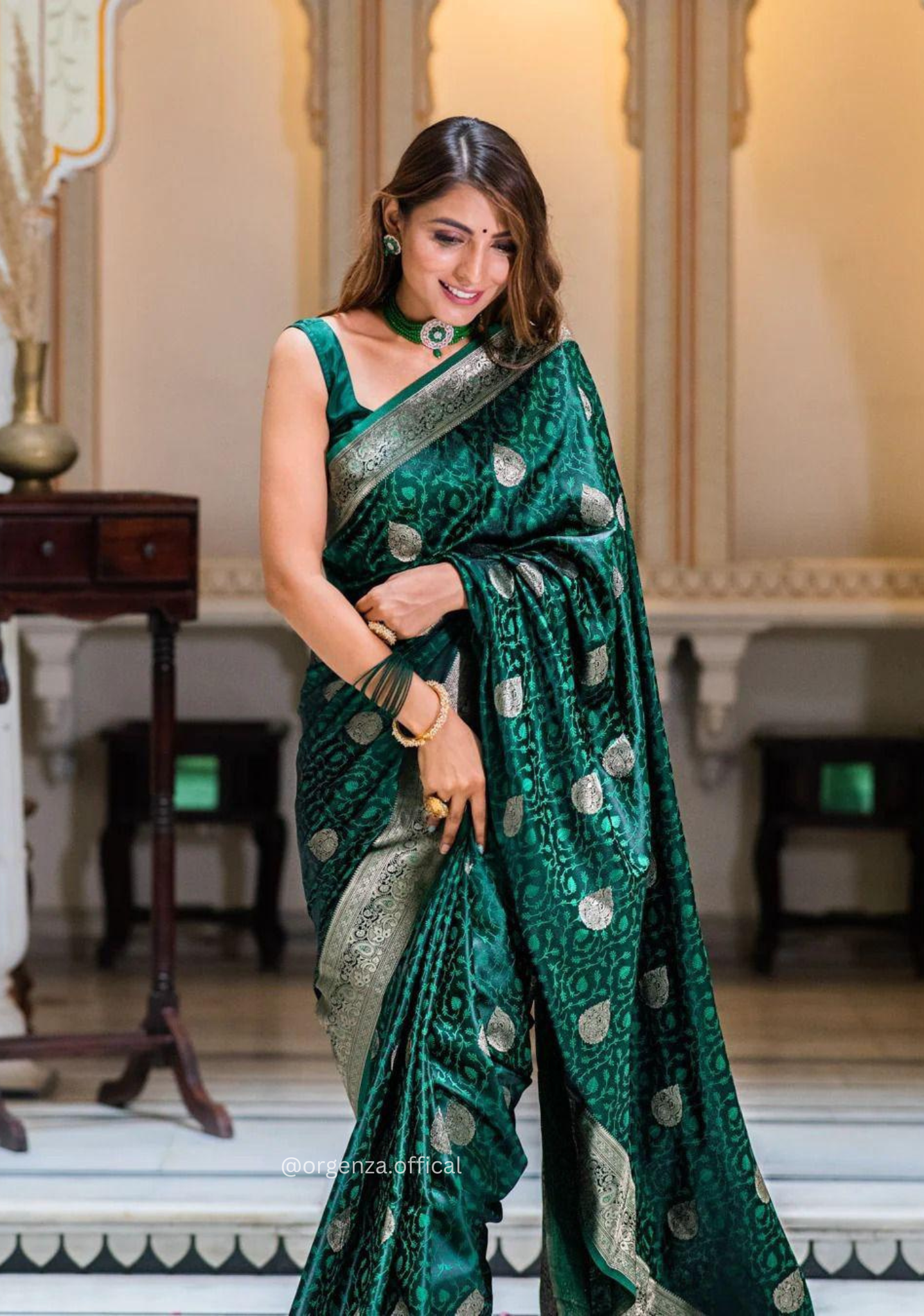 Green Colour Lichi Silk Saree With Jacquard Zari Work