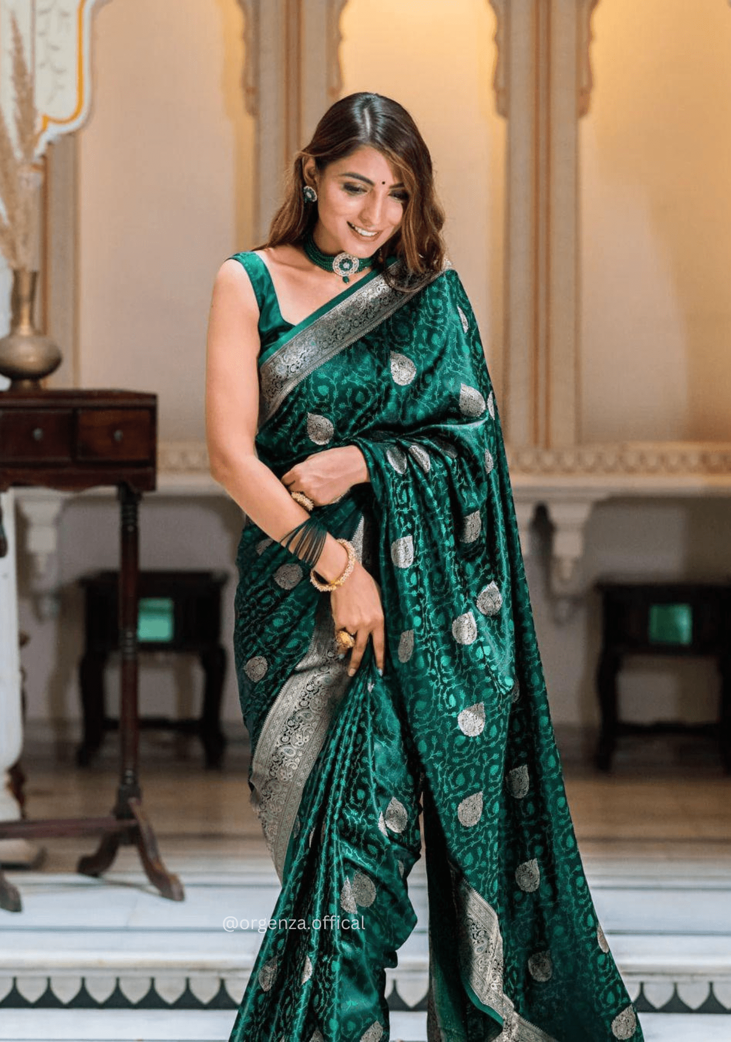 Green Colour Lichi Silk Saree With Jacquard Zari Work