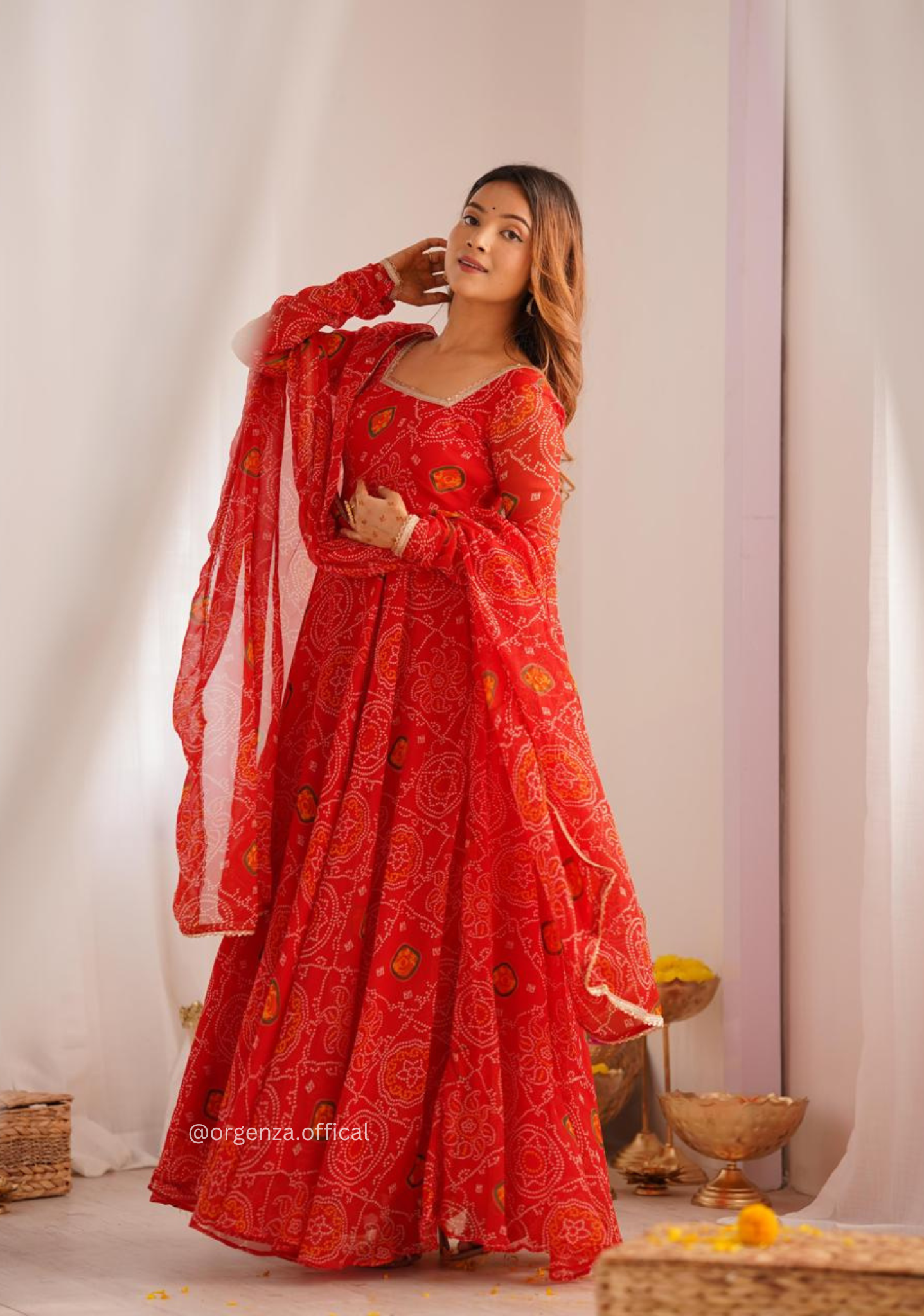 Pure Chiffon Bandhej Gown - Orgenza Store