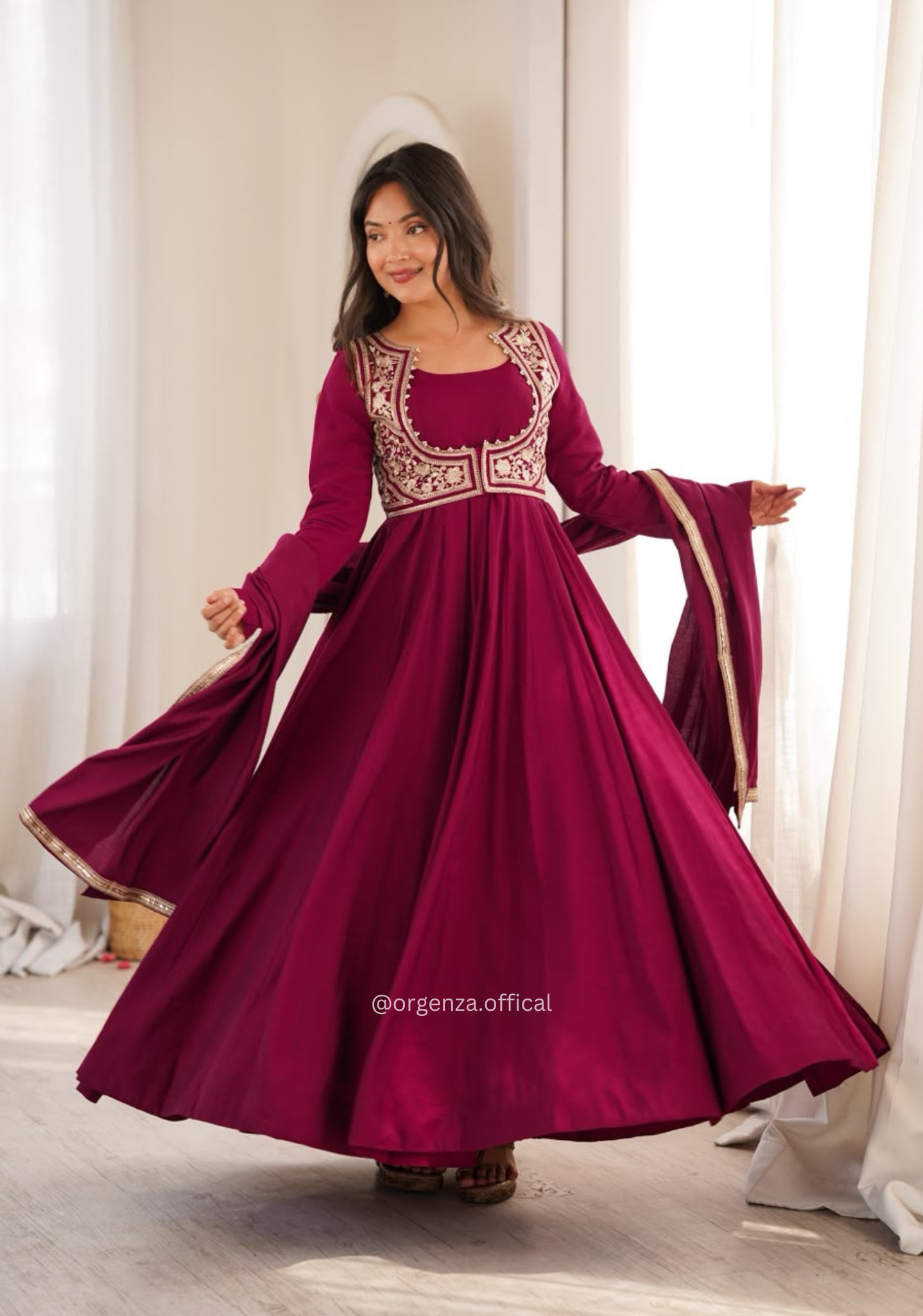 Roman Silk Chanderi Anarkali Gown Set with Jacket