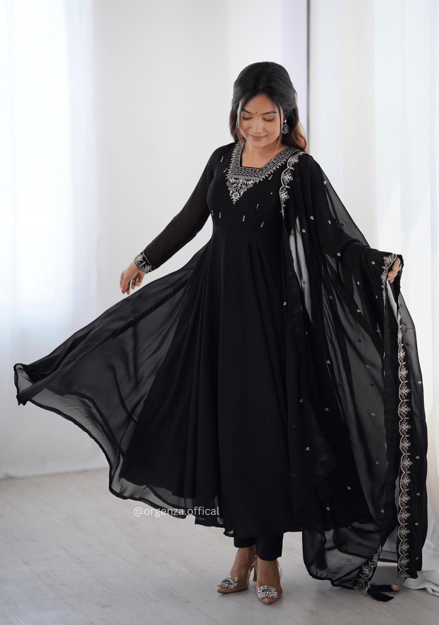 Black Colour Georgette Anarkali With Dupatta And Pant - Orgenza Store - digisoch