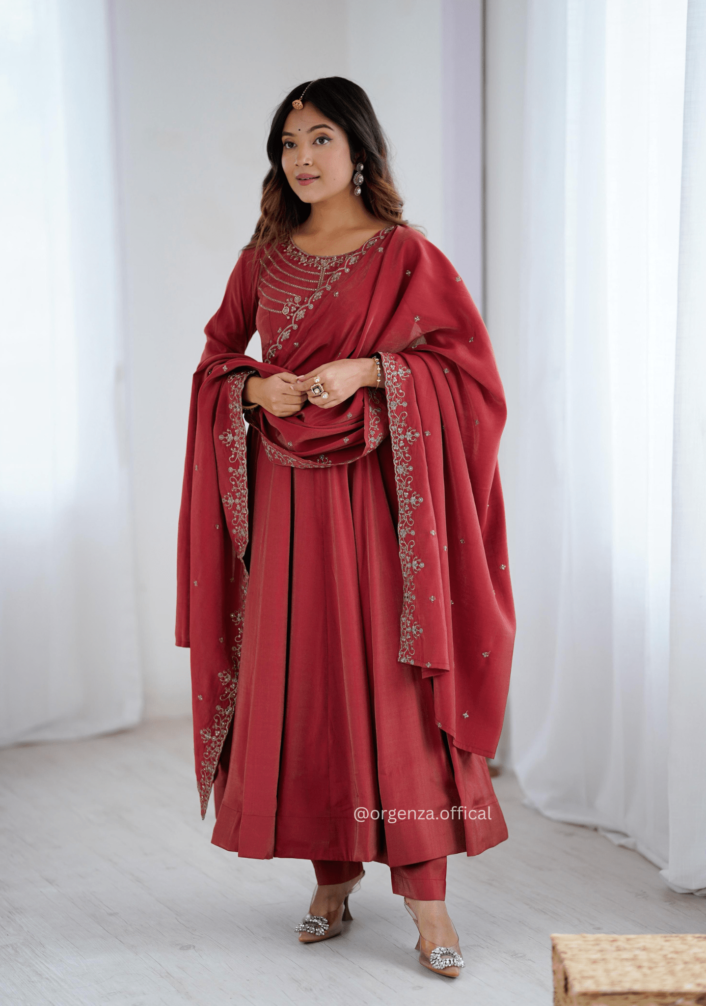 Maroon Colour Roman Shimmer Chanderi Silk Anarkali Kurti - Orgenza Store - digisoch