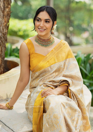 Yellow Colour Rich Pallu Saree Jacquard Zari With Blouse - Orgenza Store - digisoch