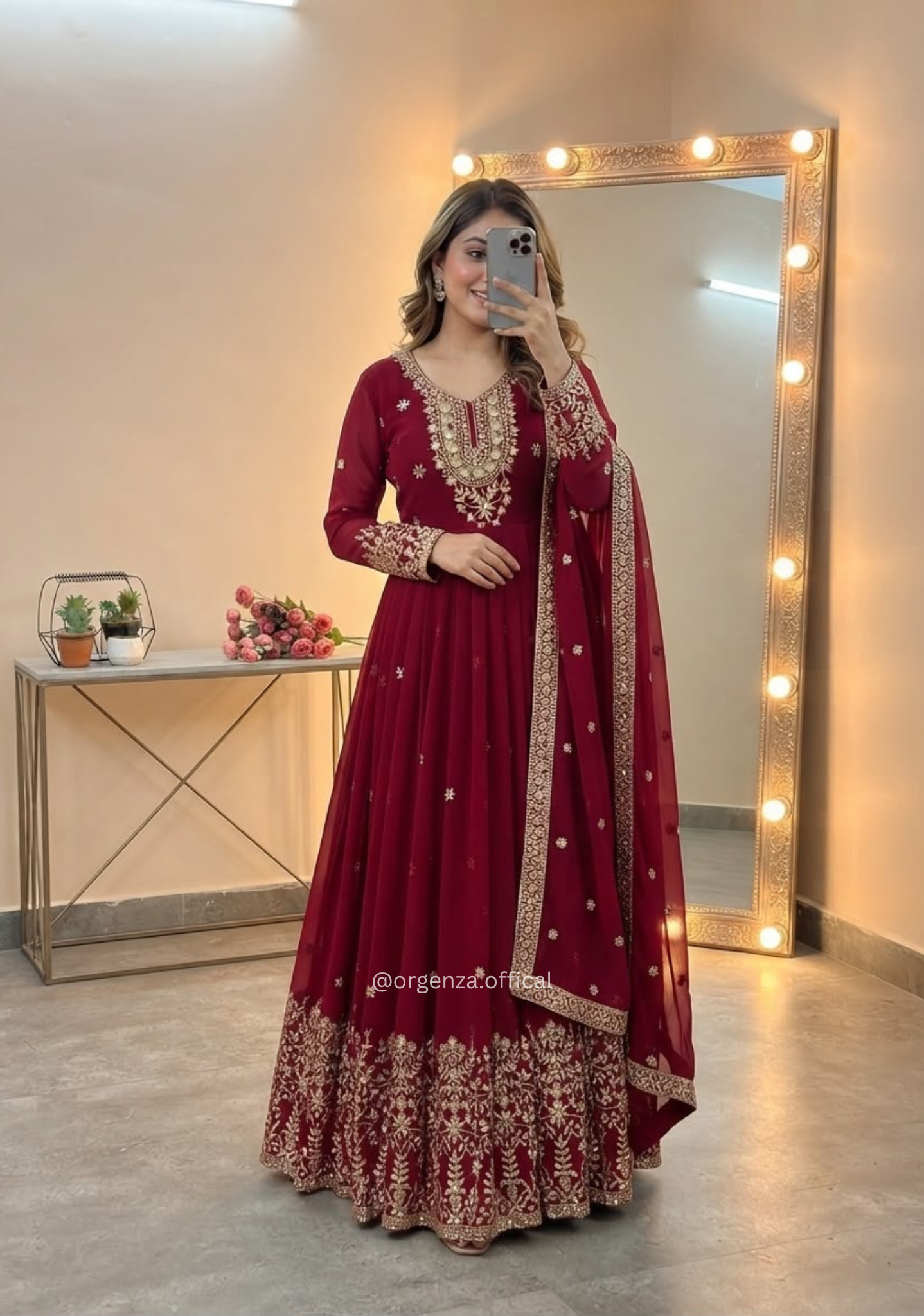 Maroon Heavy Georgette Embroidered Sequence Gown Set