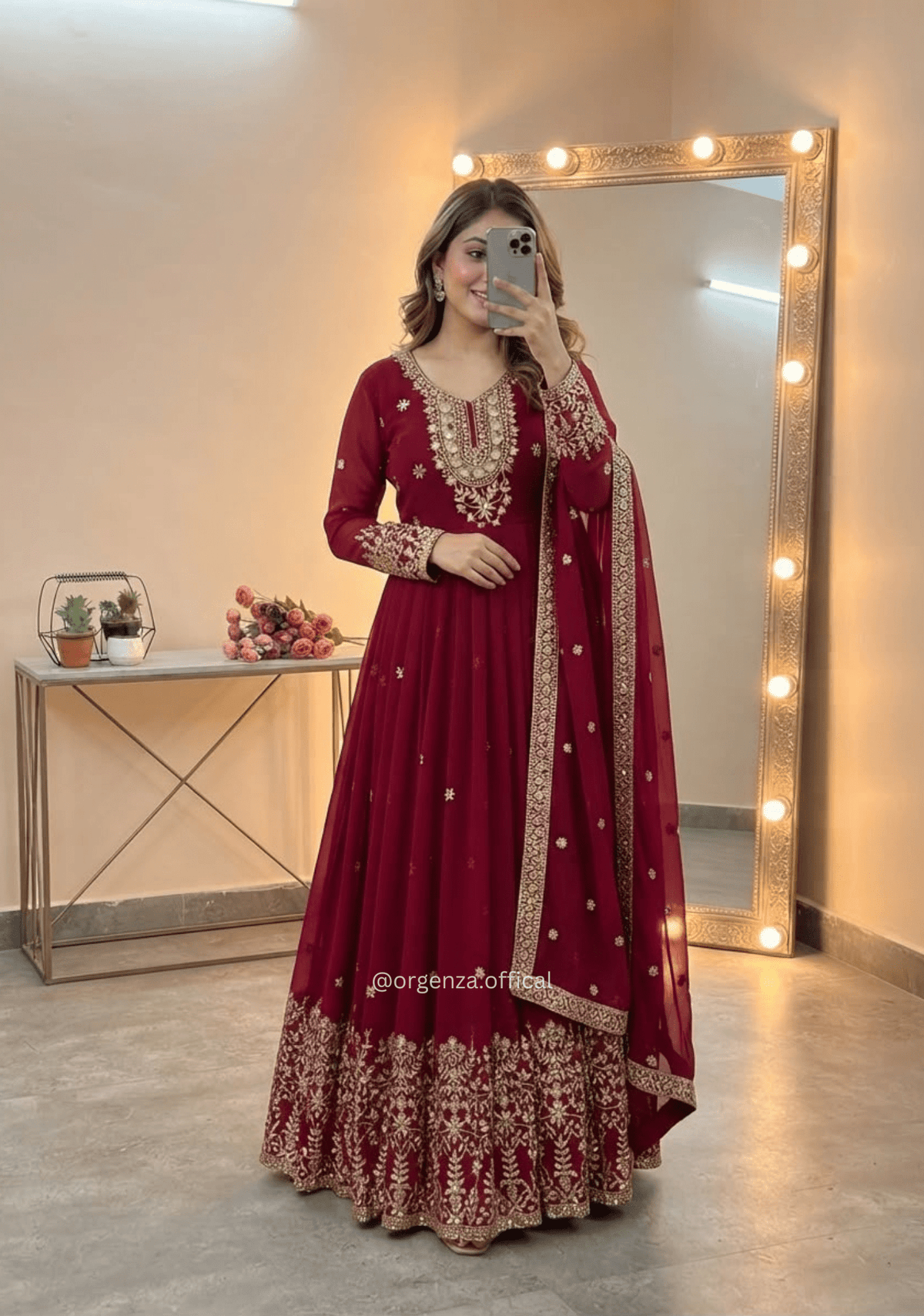 Maroon Heavy Georgette Embroidered Sequence Gown Set