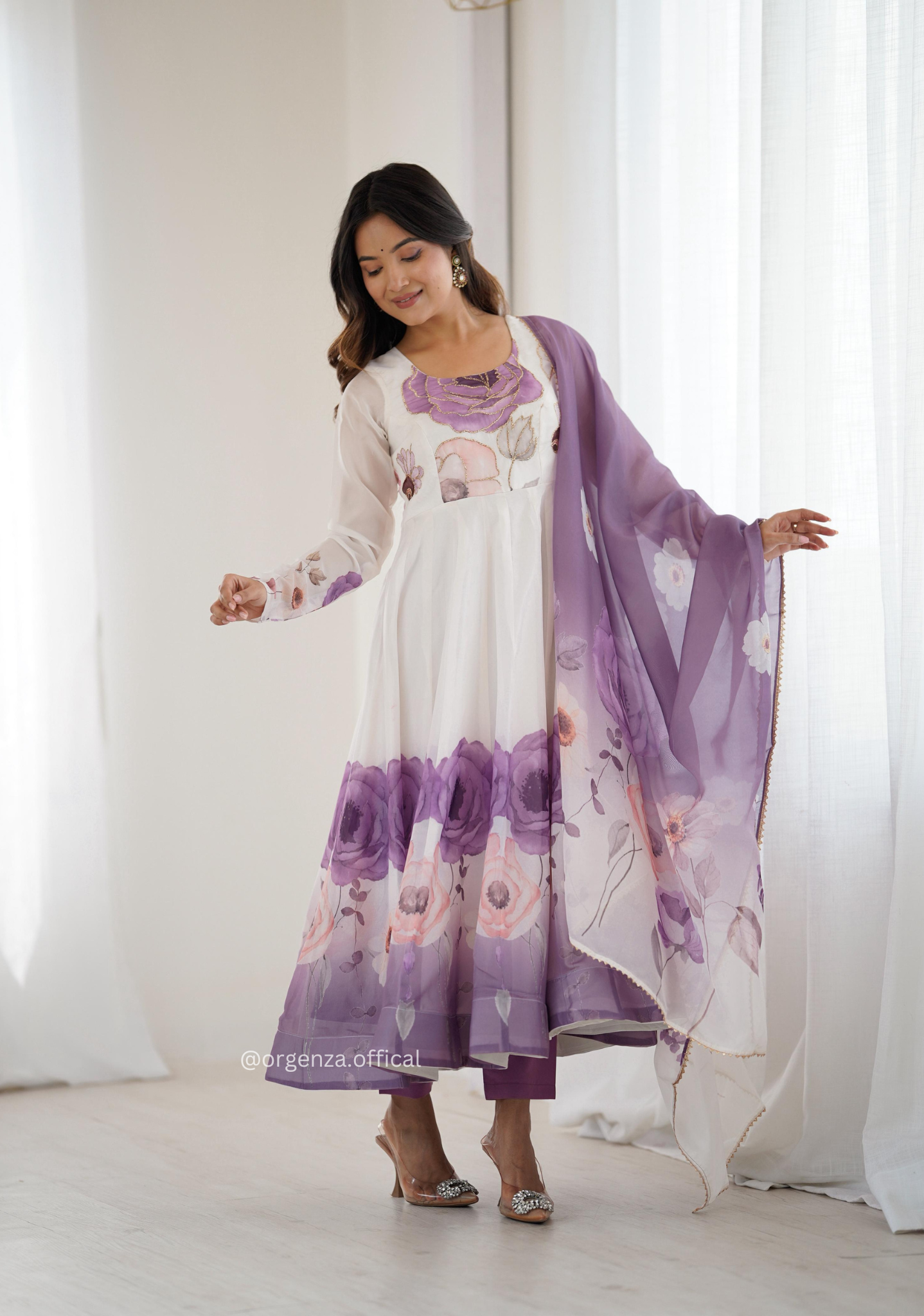 Violet Colour Organza Anarkali Kurti Set