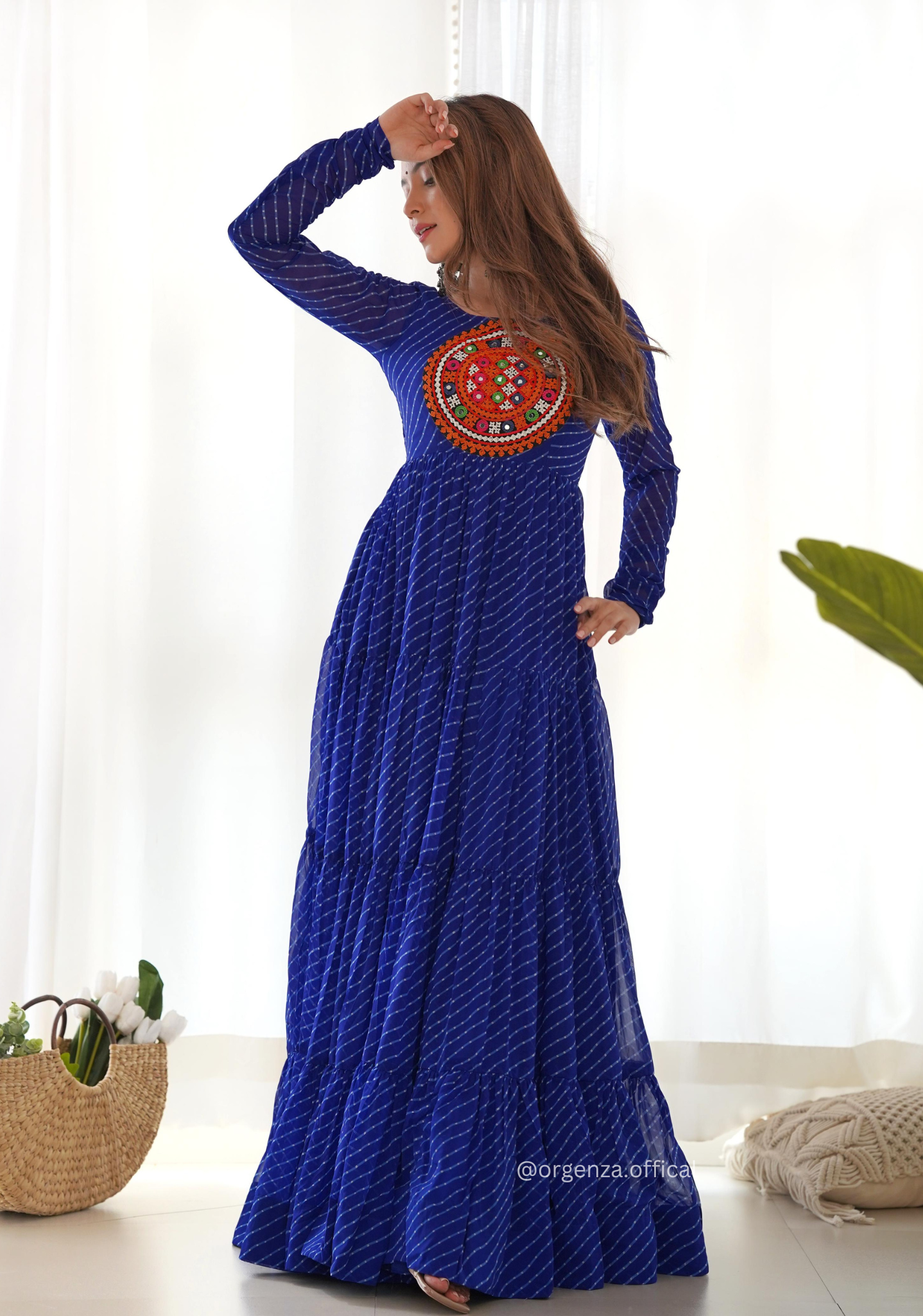 Georgette Laheriya Print Ruffle Anarkali - Orgenza Store