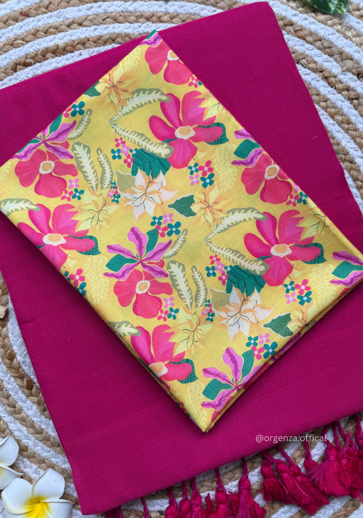 Pink Colour Cotton Saree With Pink Flower Print Blouse