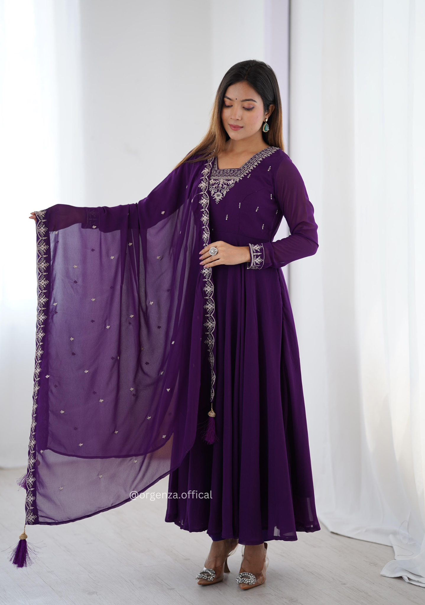 Purple Colour Georgette Anarkali With Dupatta And Pant