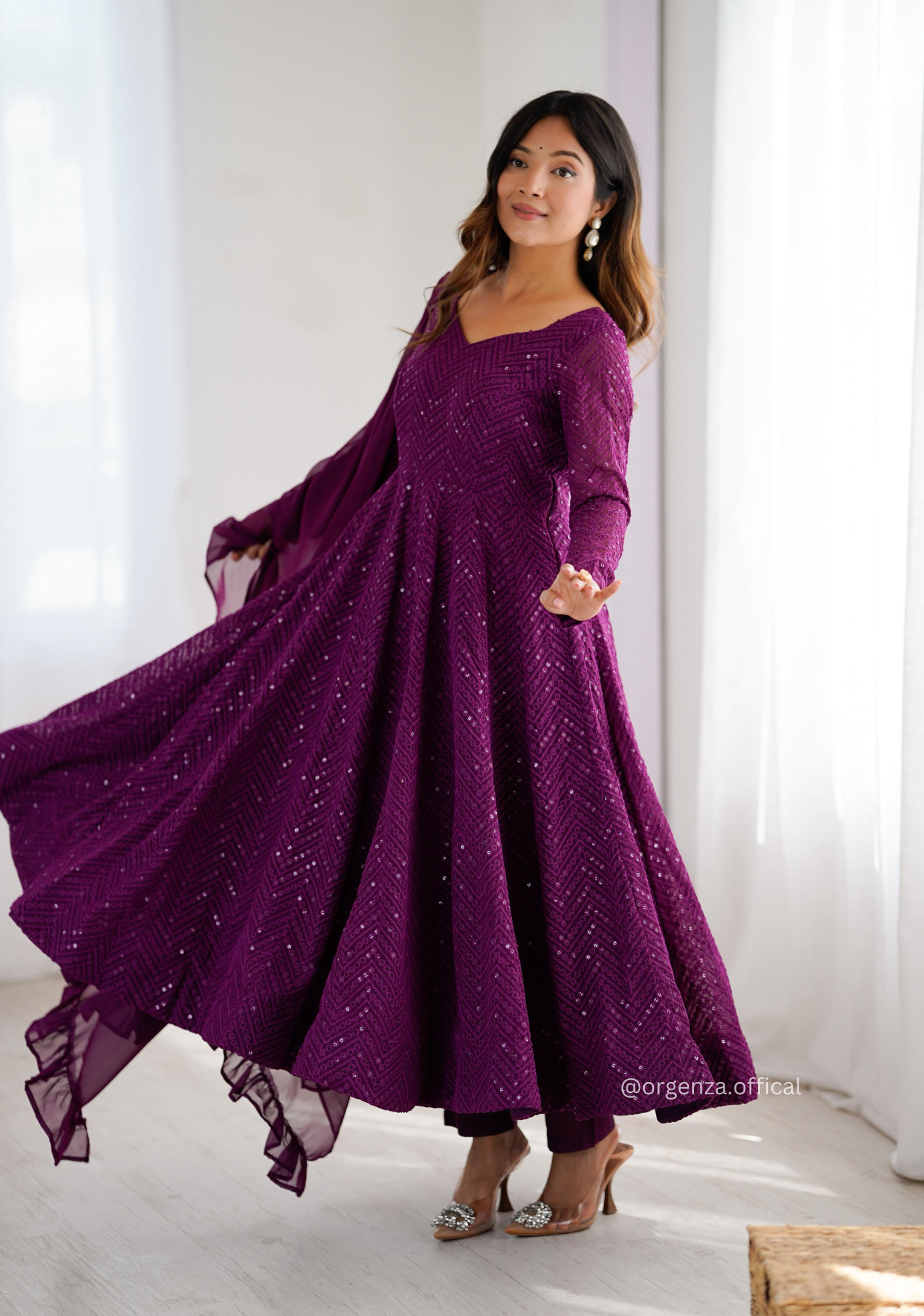 Georgette Silk Lukhnowi Sequence Work Anarkali - Orgenza Store