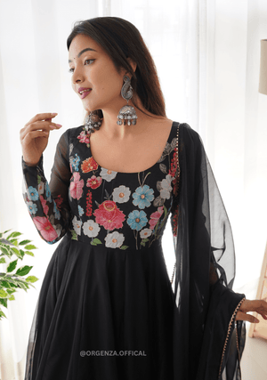 Floral Organza Anarkali With Dupatta And Pant - Orgenza Store