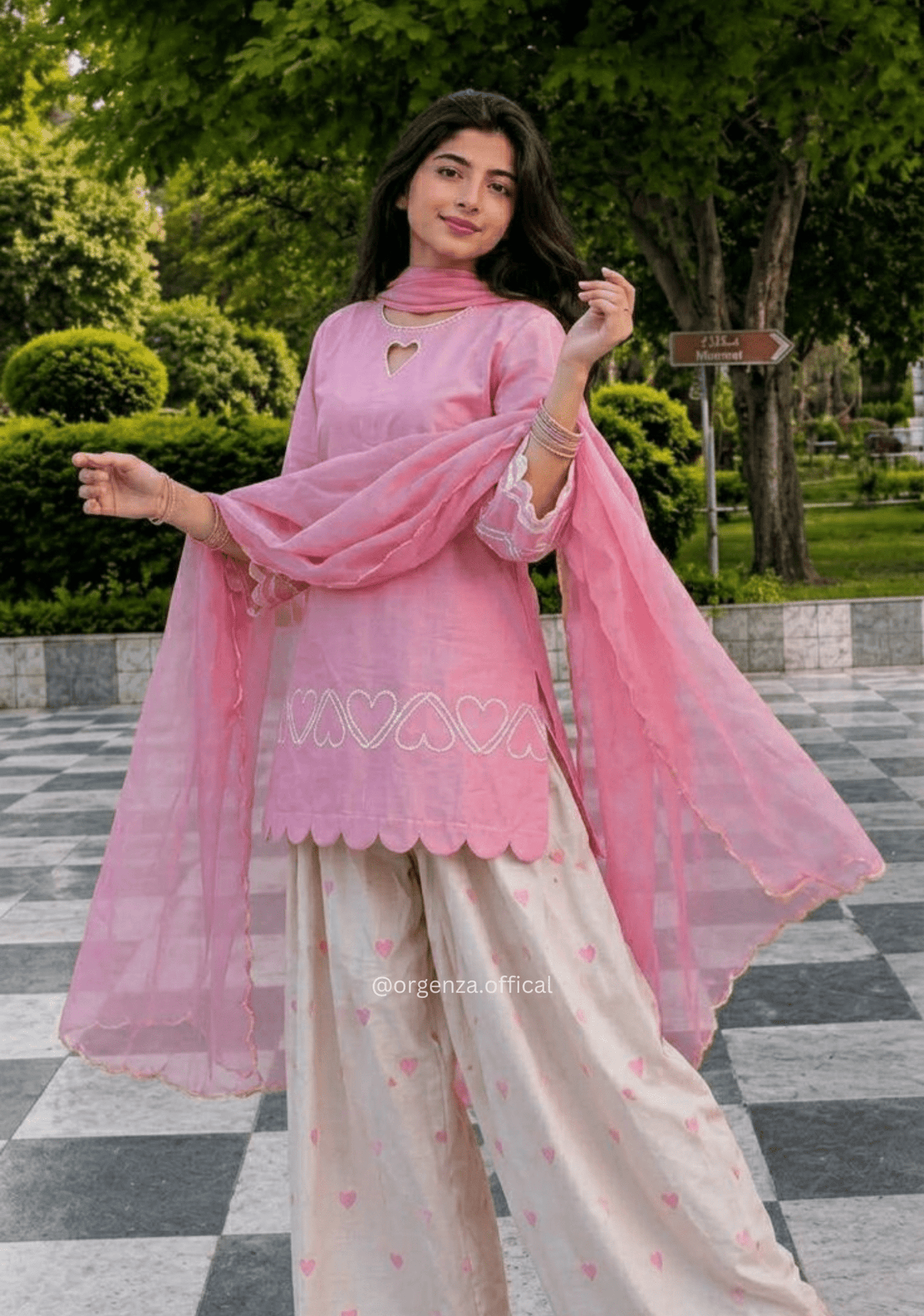 Pink Roman Silk Embroidered Farshi Salwar Suit Set