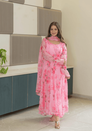 Baby Pink Colour Pure Organza Silk Floral Anarkali Kurtis - Orgenza Store - digisoch