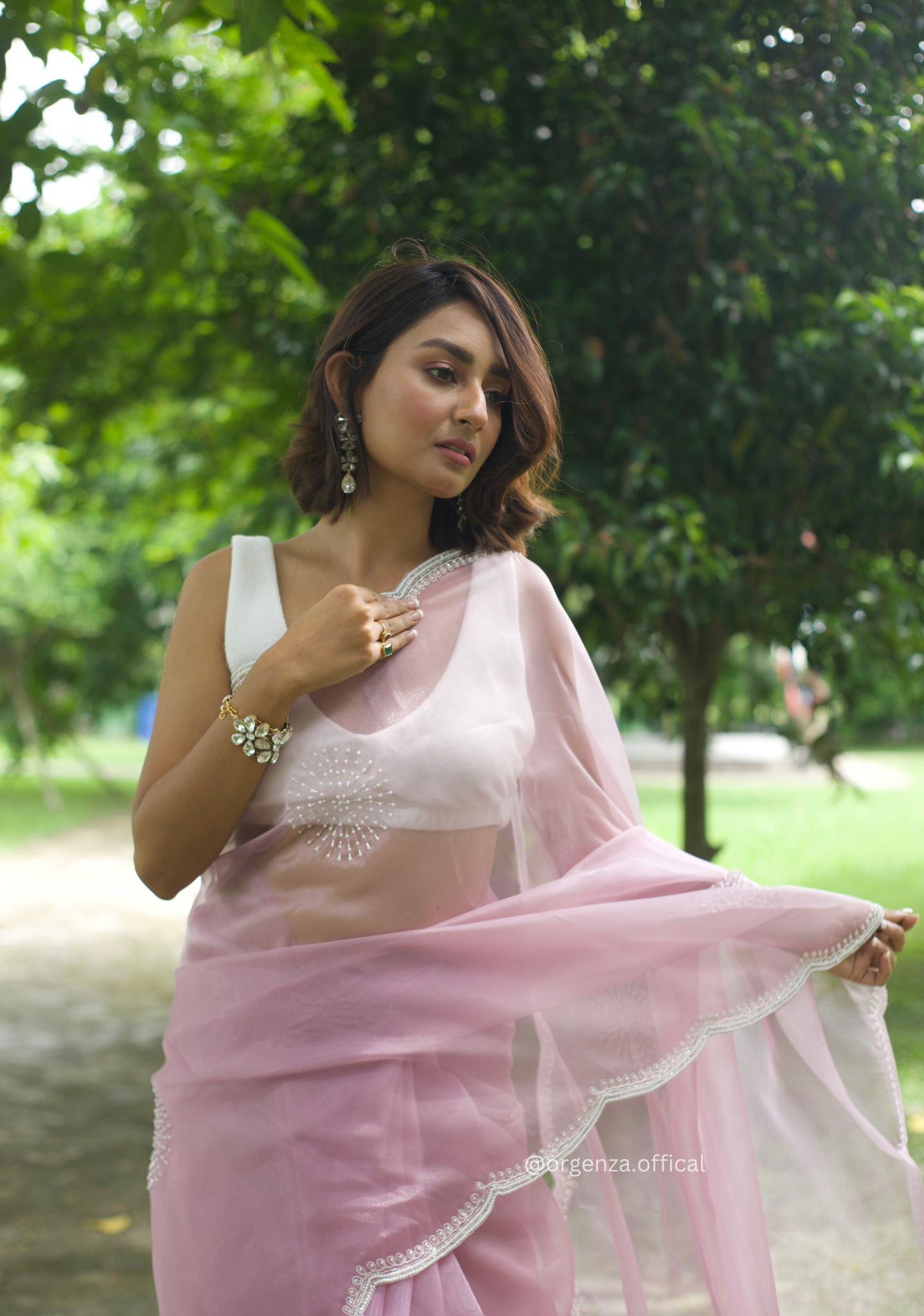 Baby Pink Colour Organza Saree With Hand Work - Orgenza Store