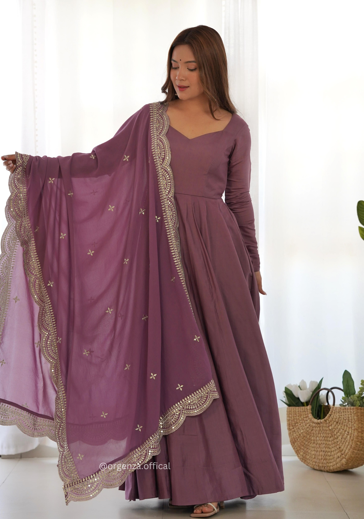 Roman Silk Chanderi Plain Anarkali Kurti - Orgenza Store