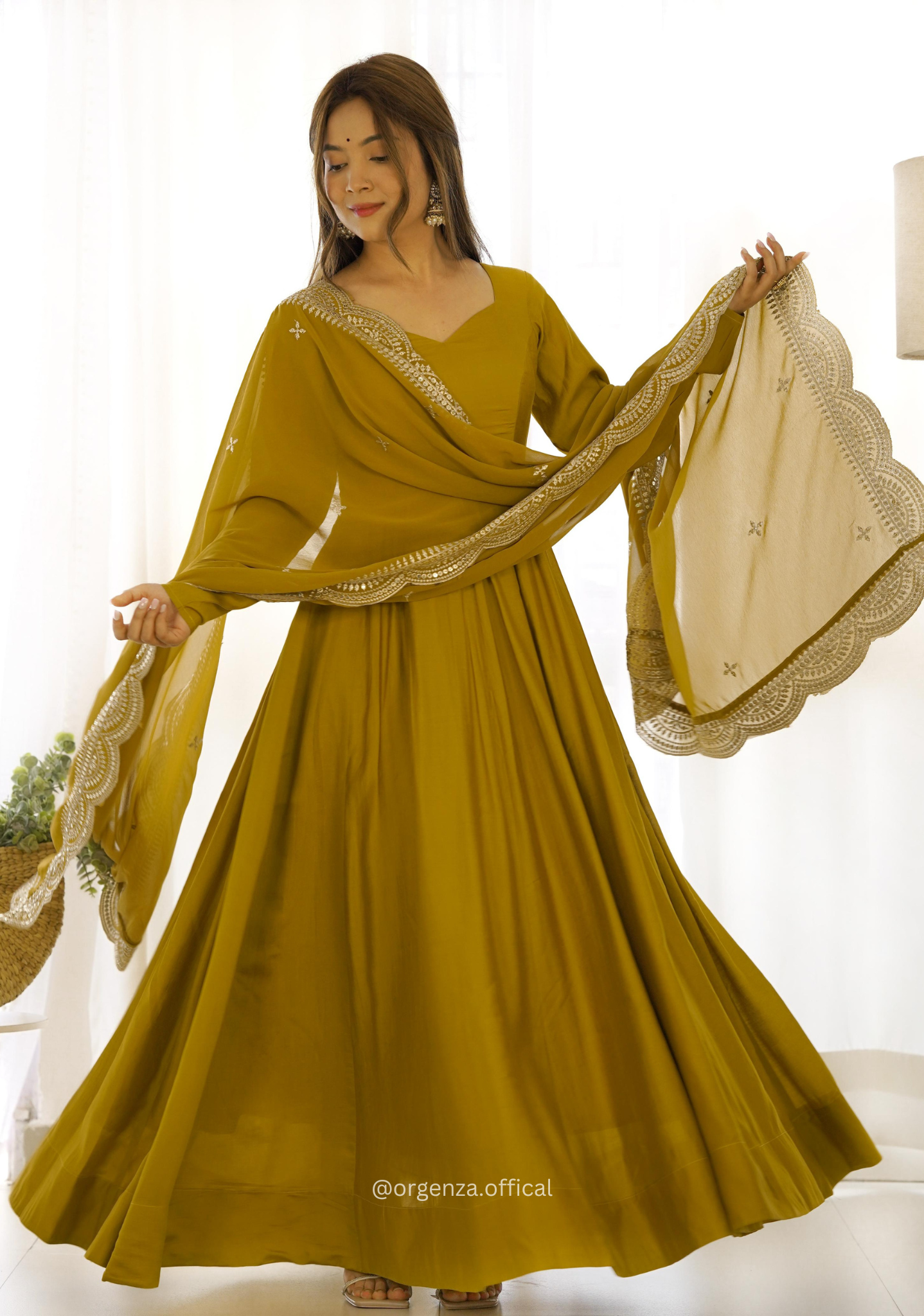Roman Silk Chanderi Plain Anarkali Kurti - Orgenza Store