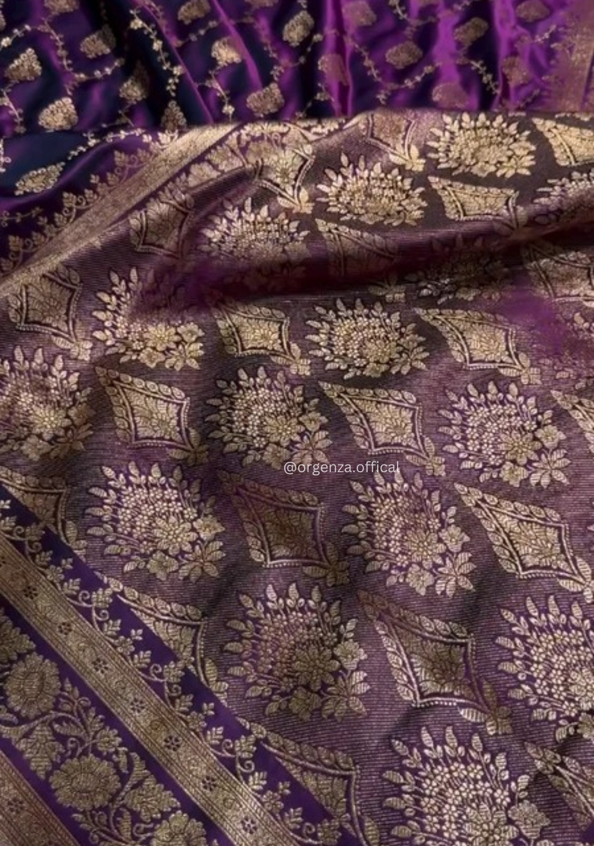Royal Purple Banarasi Satin Saree with Golden Zari Weaving