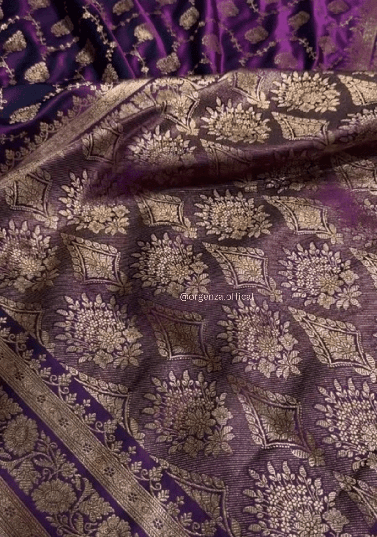 Royal Purple Banarasi Satin Saree with Golden Zari Weaving