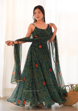 Pure Chiffon Bandhani Gown - Orgenza Store