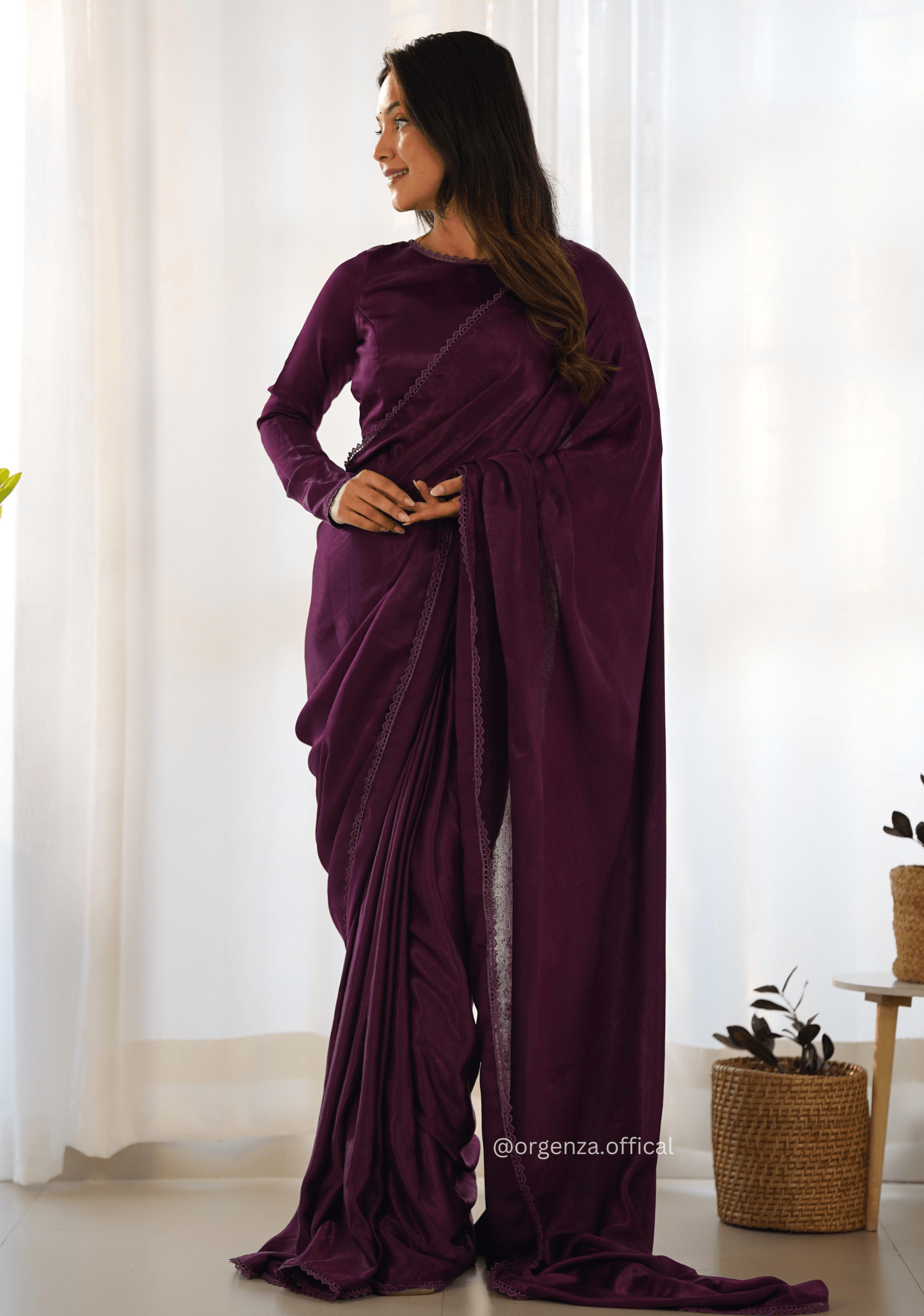 Ready To Wear Wine Colour Marble Velvet Saree - Orgenza Store - digisoch
