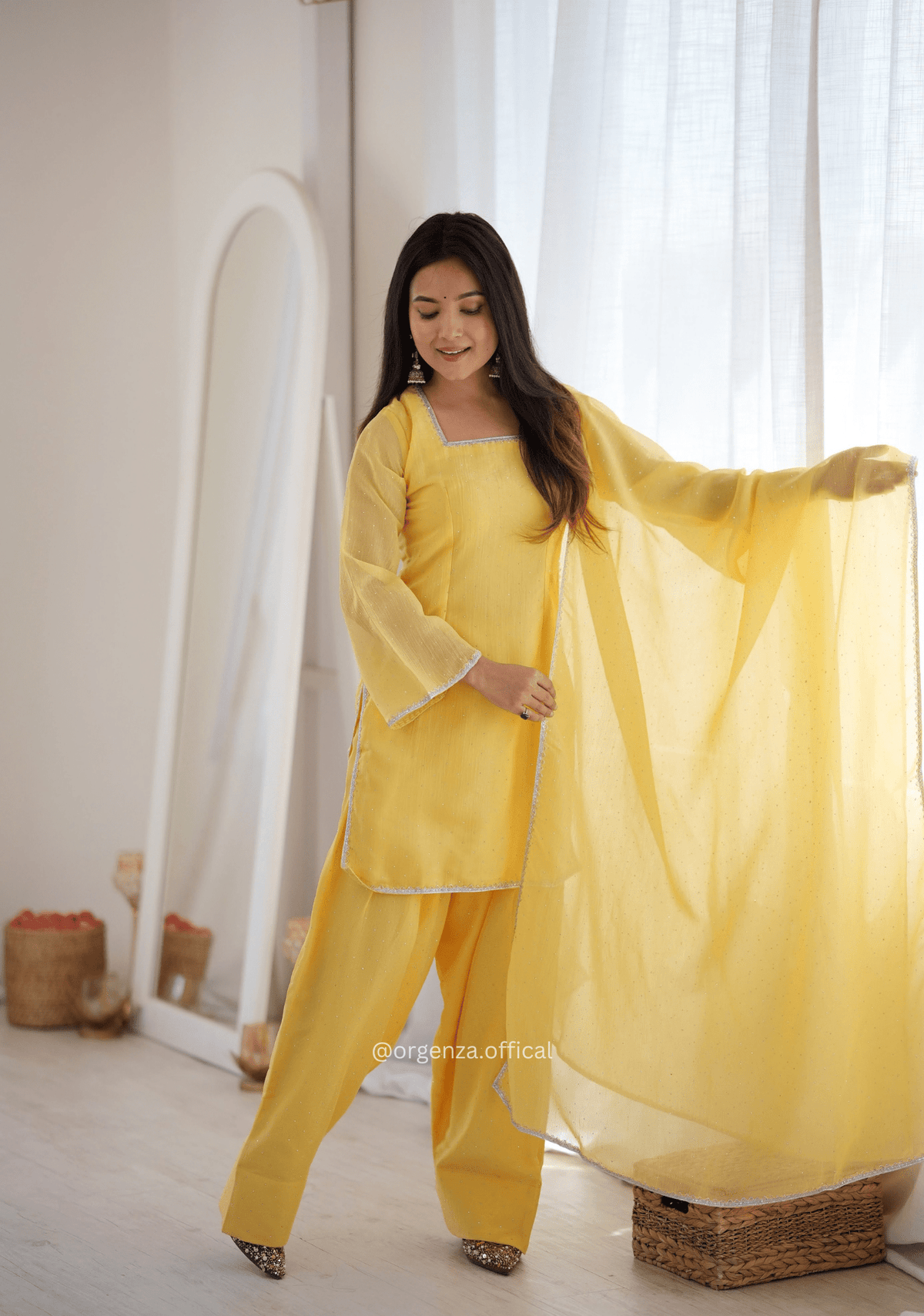 Yellow Crunchy Silk Farshi Salwar Suit with Swarovski Work