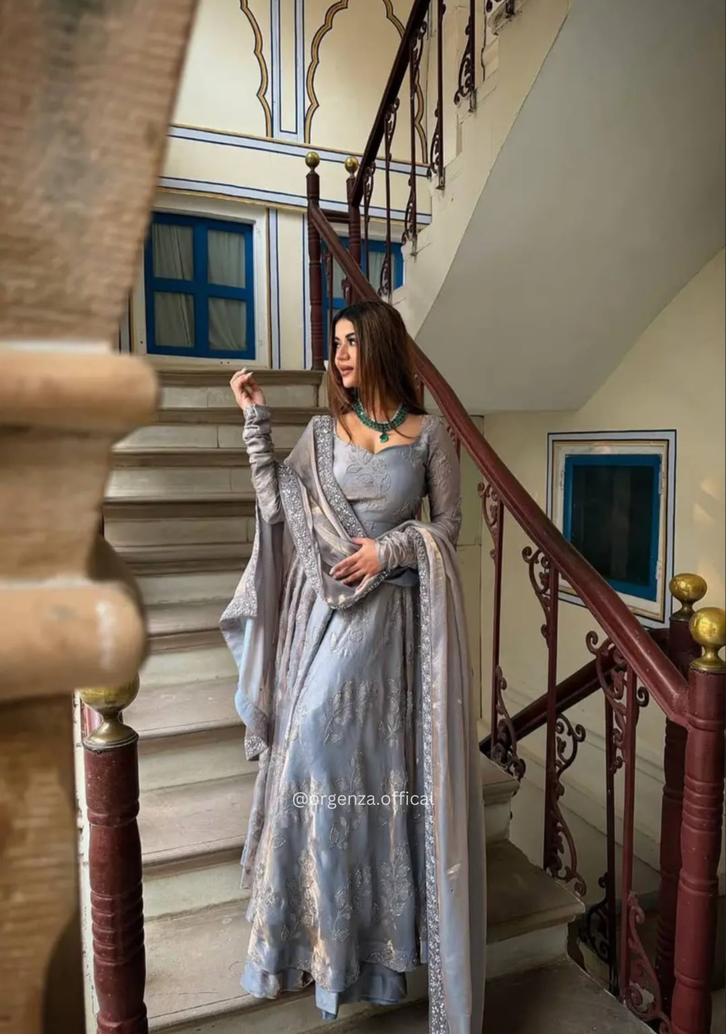 Silver Grey Heavy Fandy Silk Designer Anarkali Suit Set