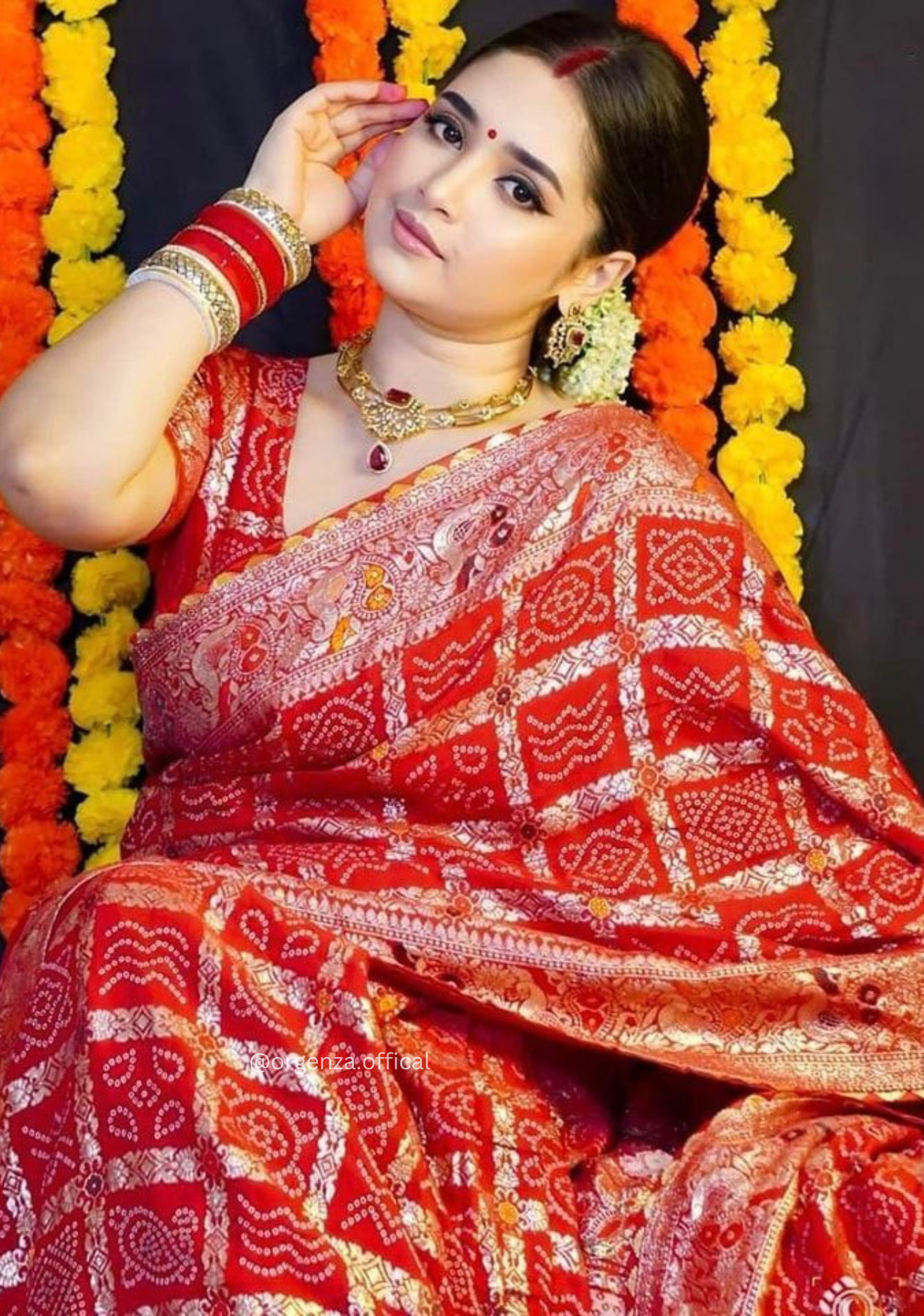 Karwachoth Special viscose Meenakari Bandhej Saree