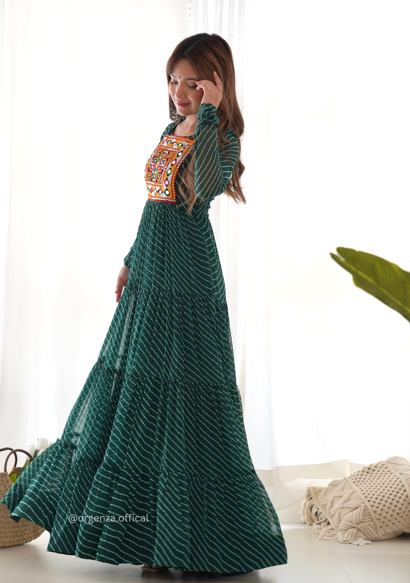 Georgette Laheriya Print Ruffle Anarkali - Orgenza Store