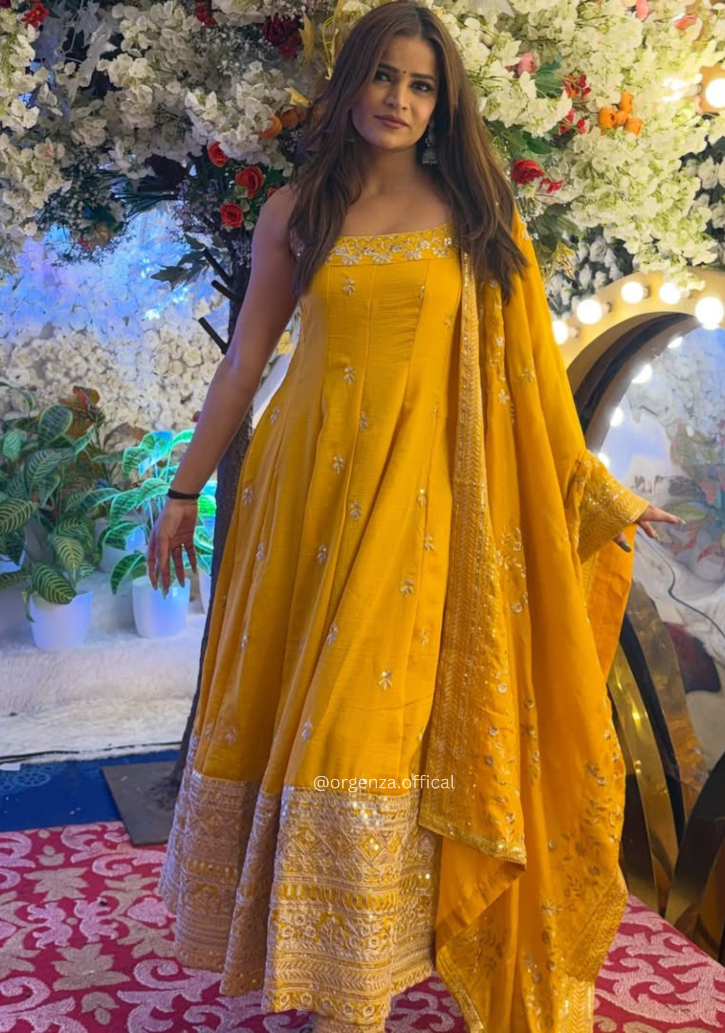 Yellow Vichitra Silk Anarkali Suit Set