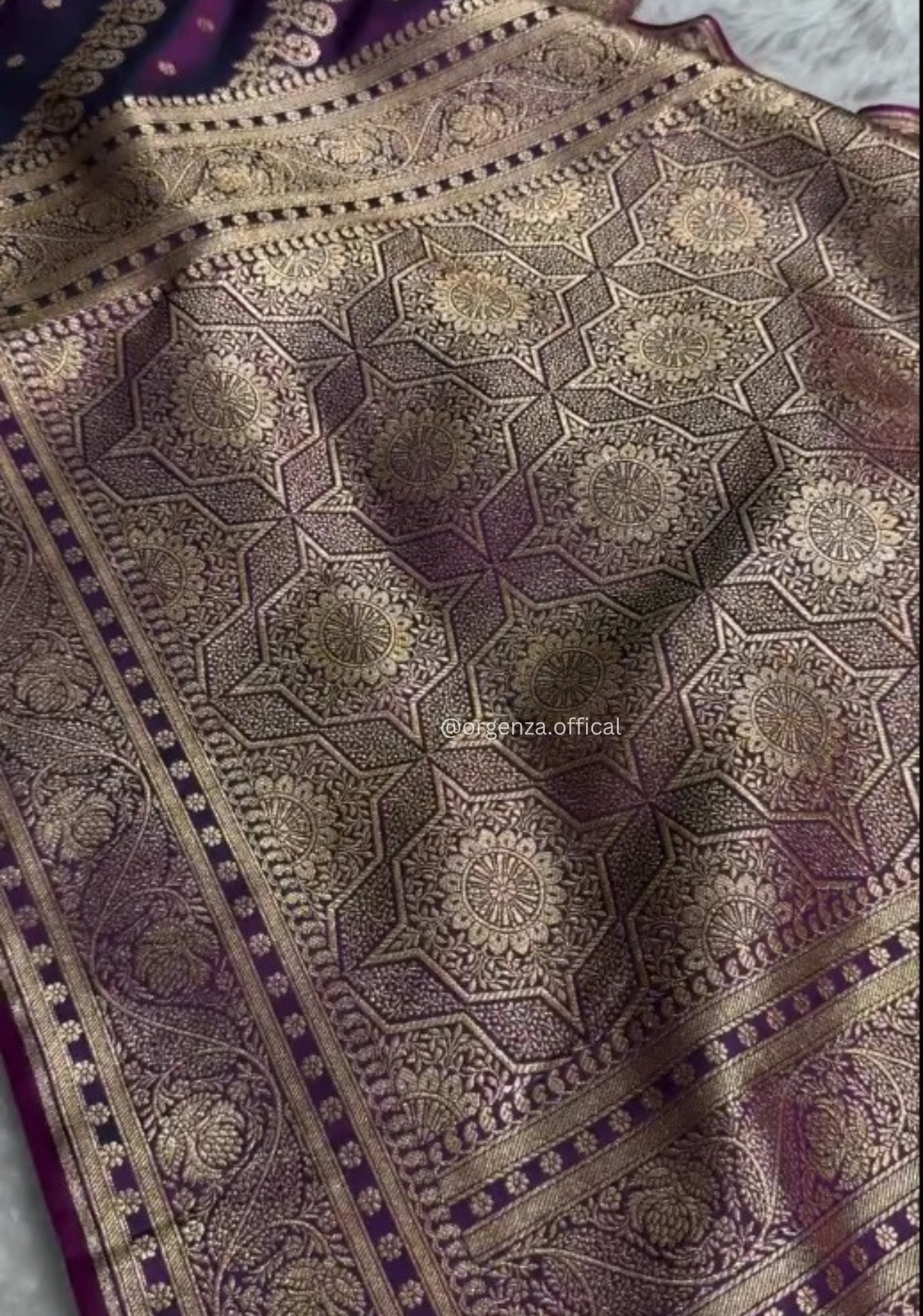 Deep Purple Banarasi Satin Saree with Golden Zari Weaving