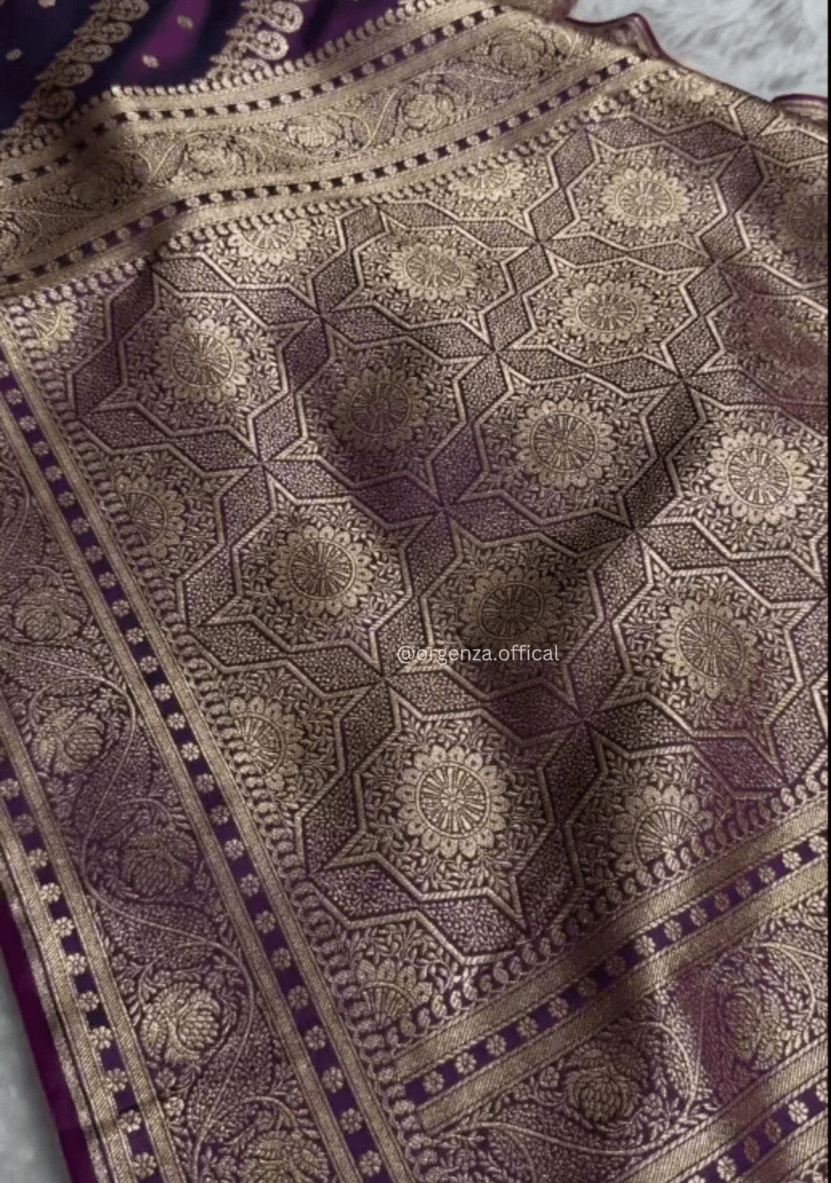Deep Purple Banarasi Satin Saree with Golden Zari Weaving
