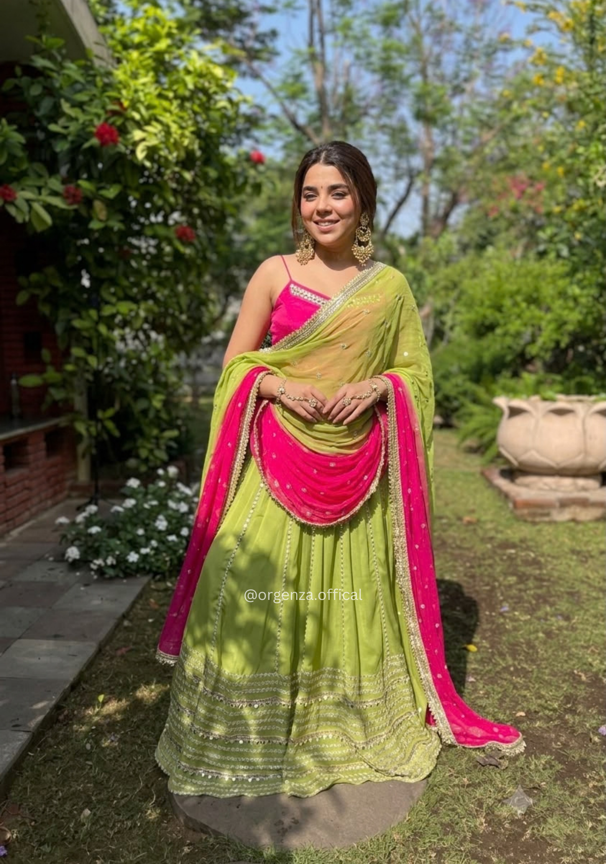 Premium Rani Pink Sequins Crop Top Lehenga Set