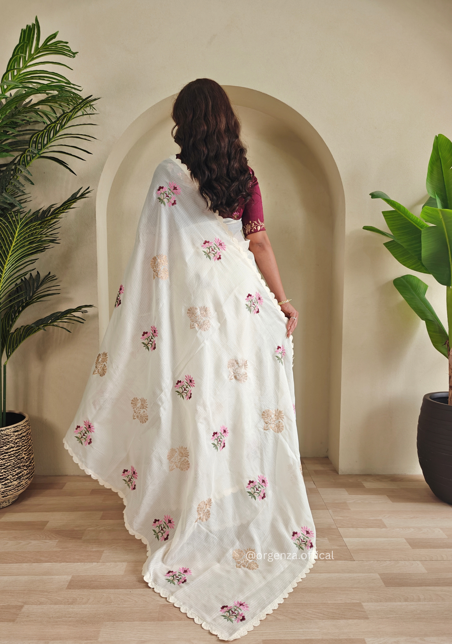 Cream Colour Kota Doriya Chex Pattern Saree - Orgenza Store