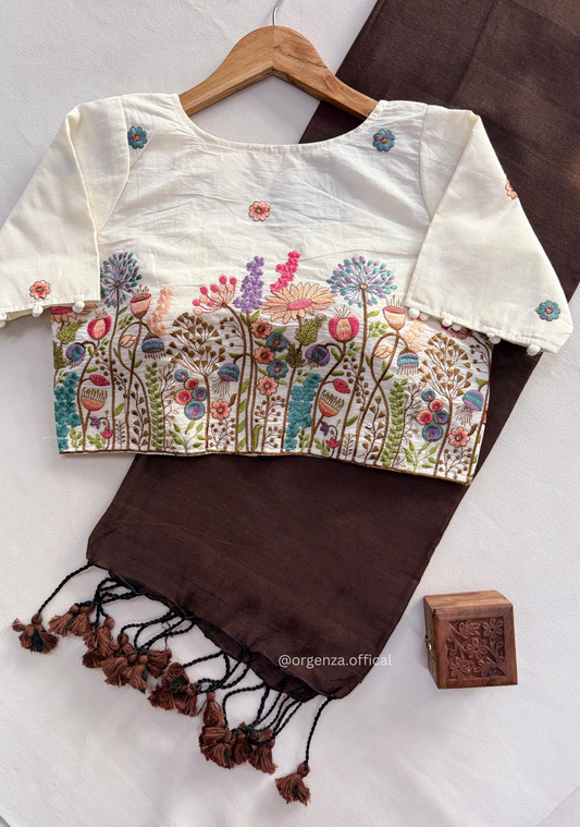 Brown Handloom Cotton Saree With Tassels