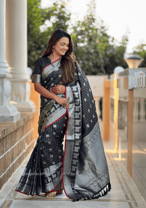 Black Colour Silk Saree With Gold And Silver Zari - Orgenza Store - digisoch