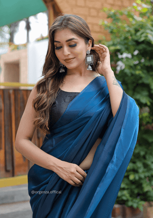 Plain Indigo Blue Colour Jimmy Choo Saree - Orgenza Store - digisoch
