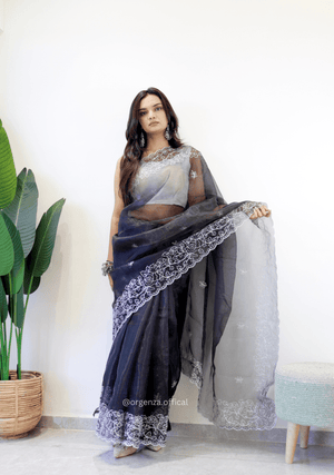 Black Colour Embroidery Thread Work Saree - Orgenza Store - digisoch
