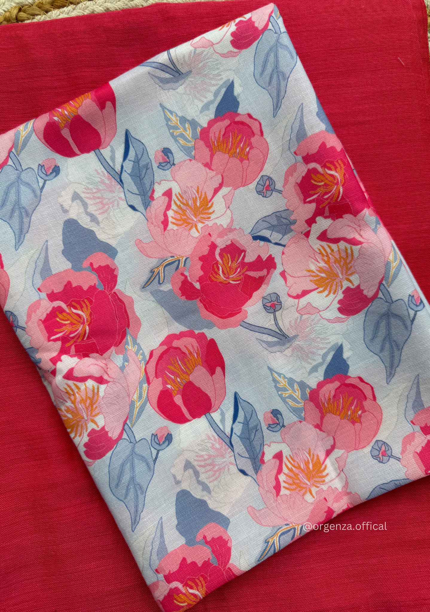 Pink Colour Cotton Saree With Baby Pink Flower Print Blouse