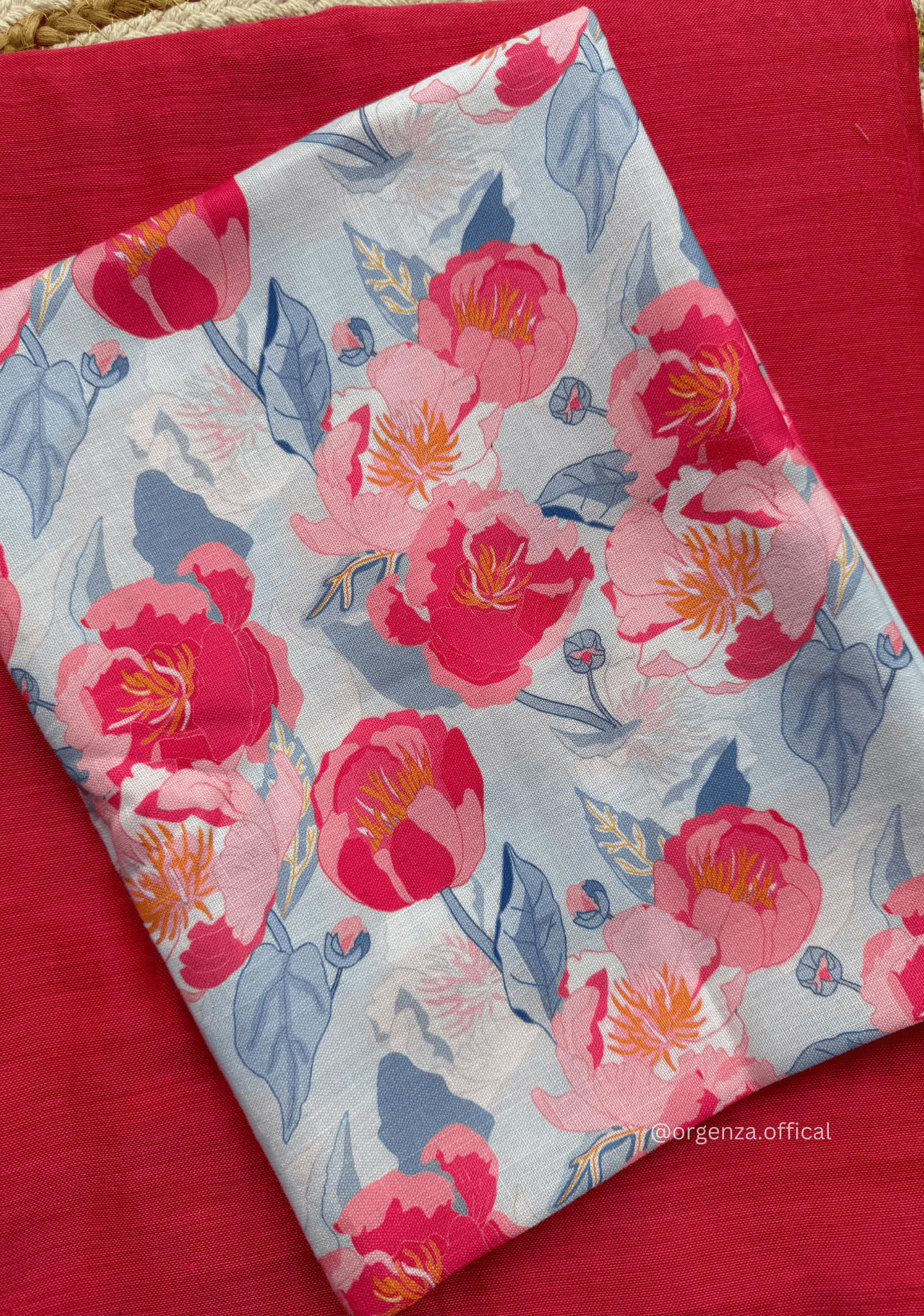 Pink Colour Cotton Saree With Baby Pink Flower Print Blouse - Orgenza Store - digisoch