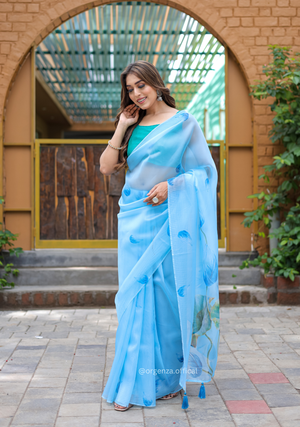 Sky Colour Digital Print Saree - Orgenza Store - digisoch
