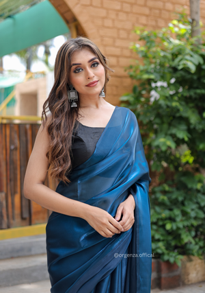 Plain Indigo Blue Colour Jimmy Choo Saree - Orgenza Store - digisoch