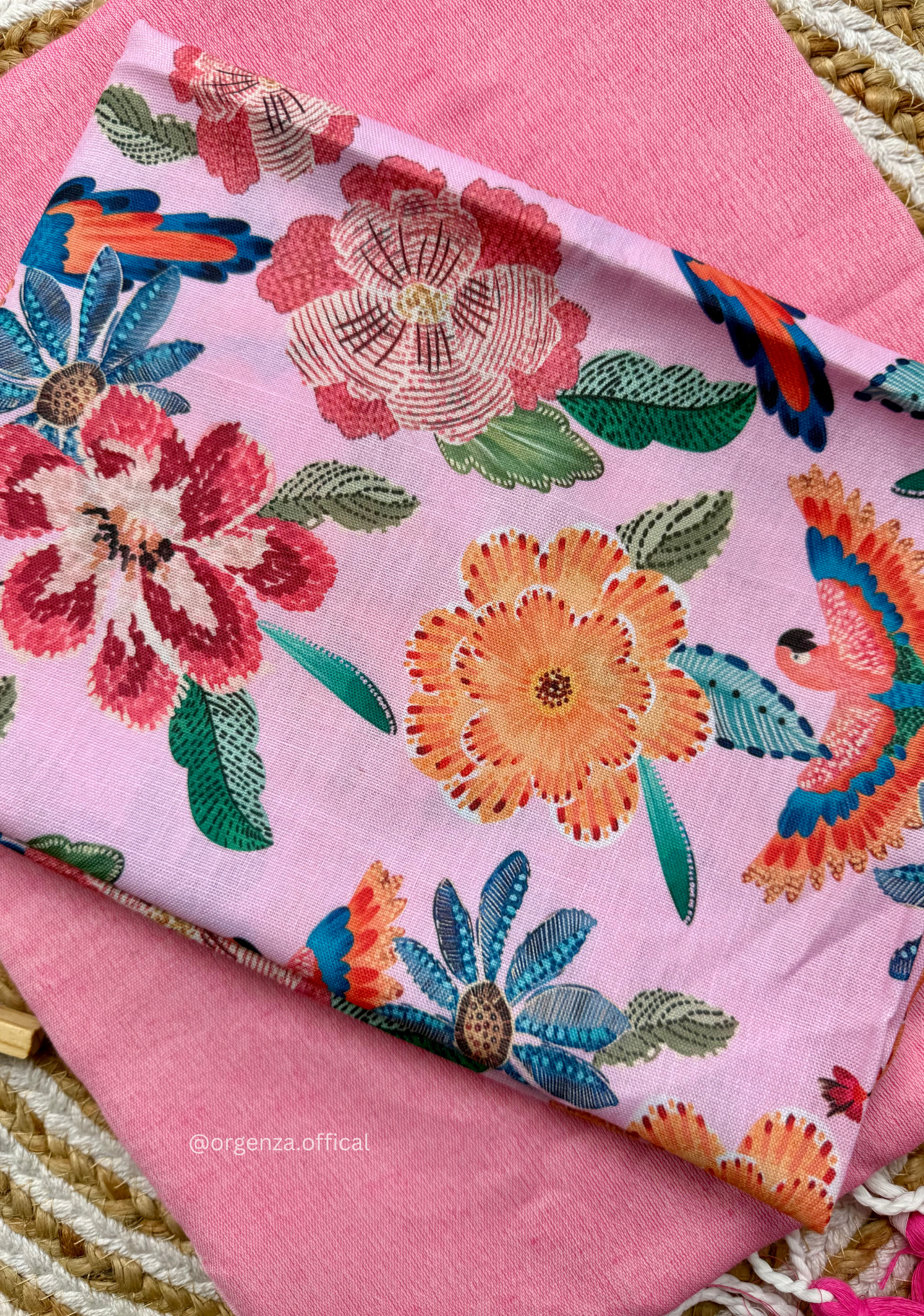 Baby Pink Colour Cotton Saree With Flower Print Blouse - Orgenza Store - digisoch