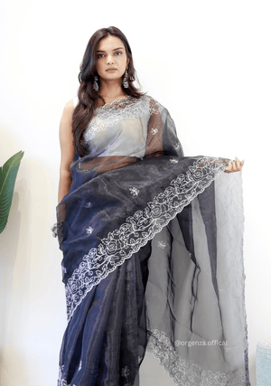 Black Colour Embroidery Thread Work Saree - Orgenza Store - digisoch