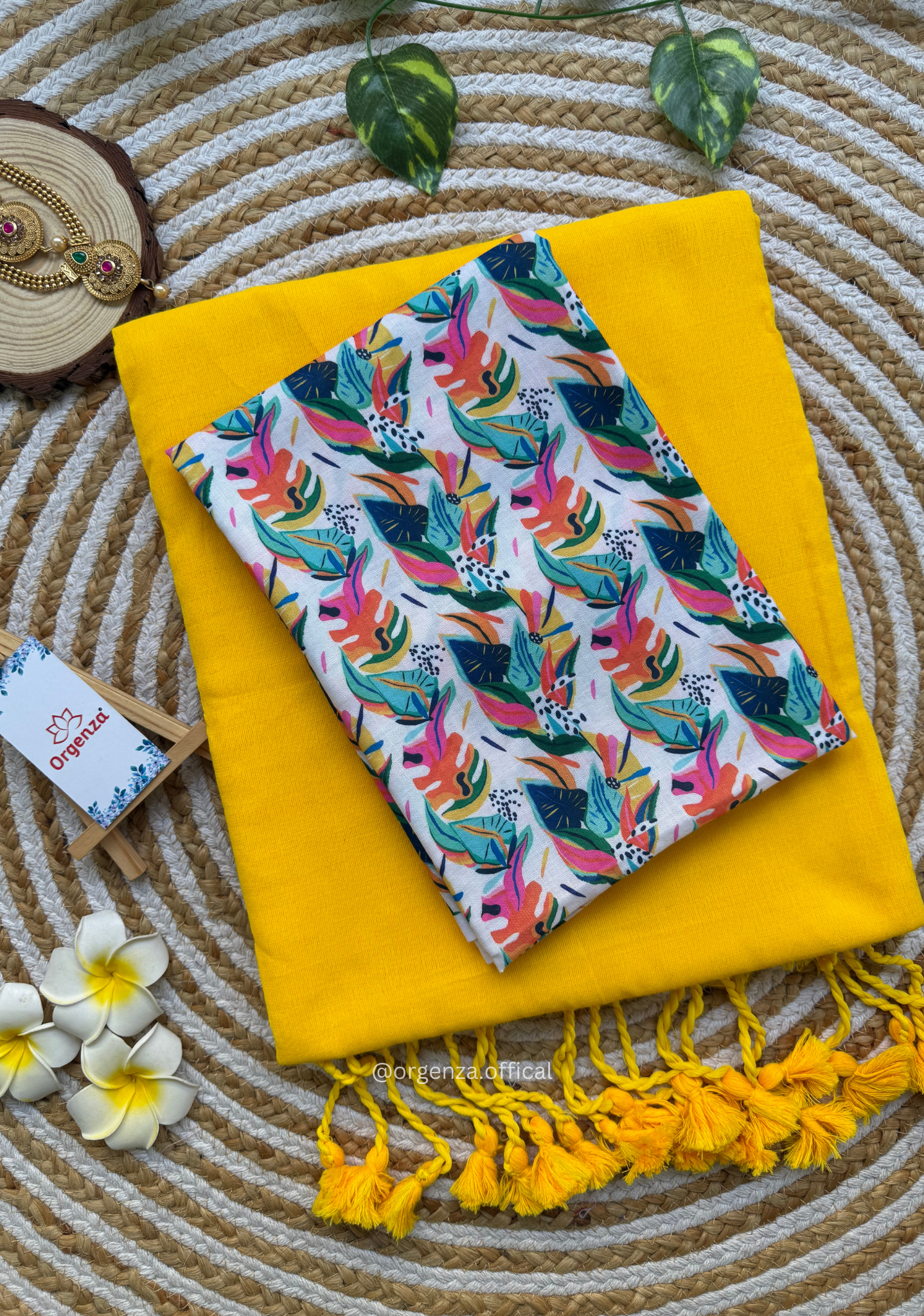 Yellow Colour Cotton Saree With Multi Print Blouse