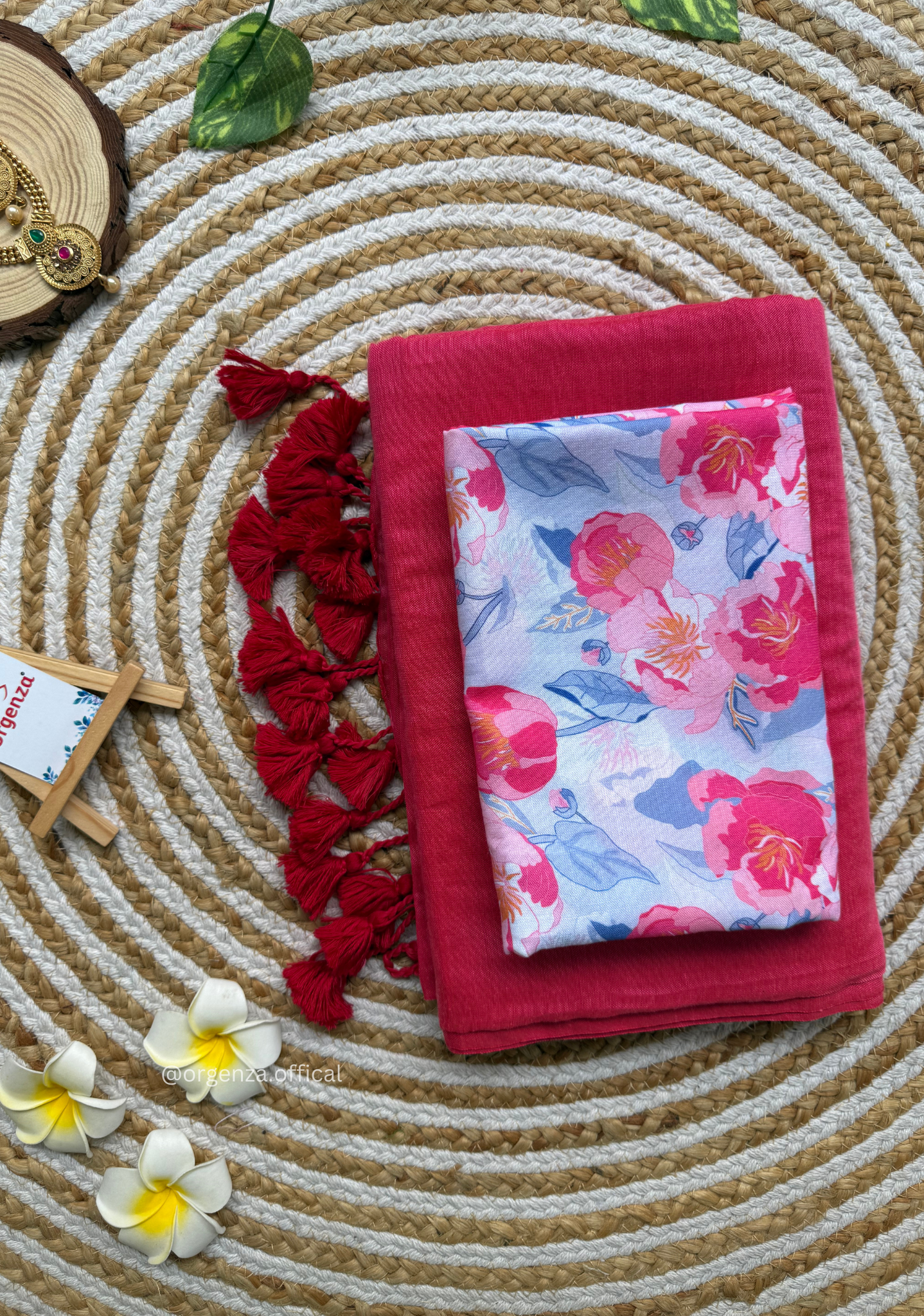 Pink Colour Cotton Saree With Baby Pink Flower Print Blouse