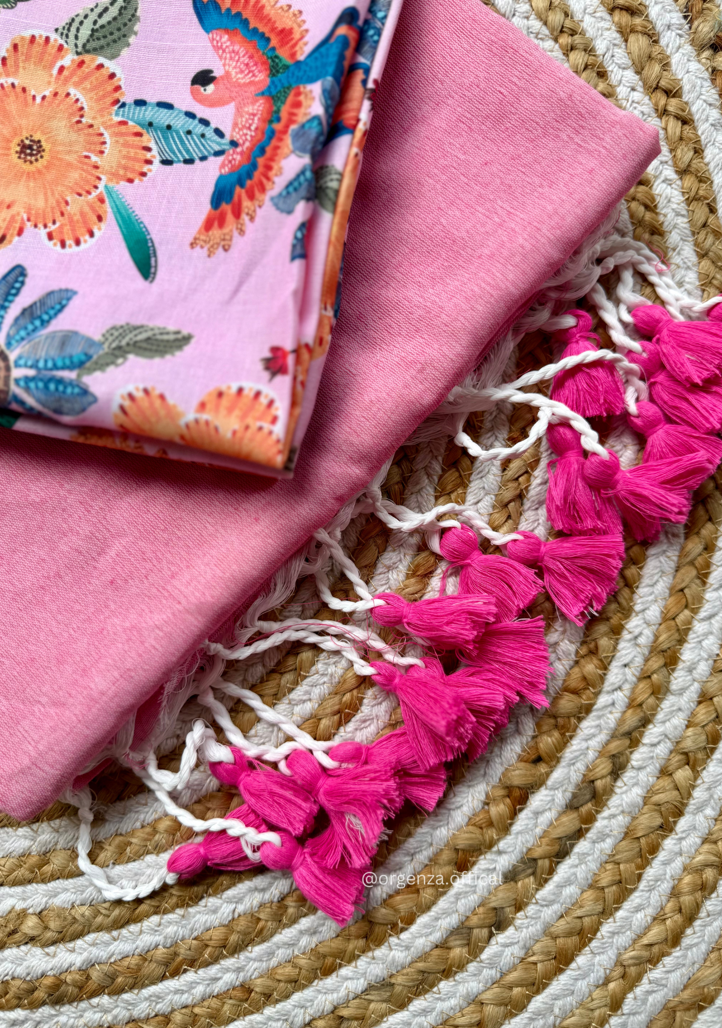 Baby Pink Colour Cotton Saree With Flower Print Blouse