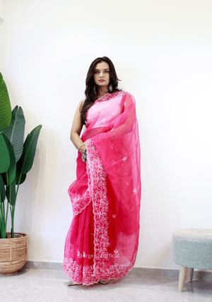 Pink Colour Embroidery Thread Work Saree - Orgenza Store - digisoch