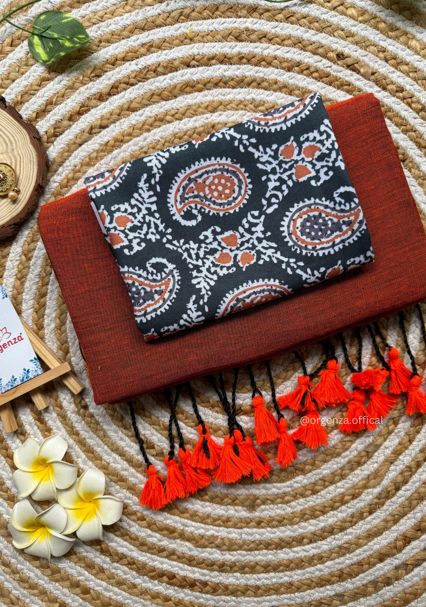 Orange Colour Cotton Saree With Mango Print Blouse