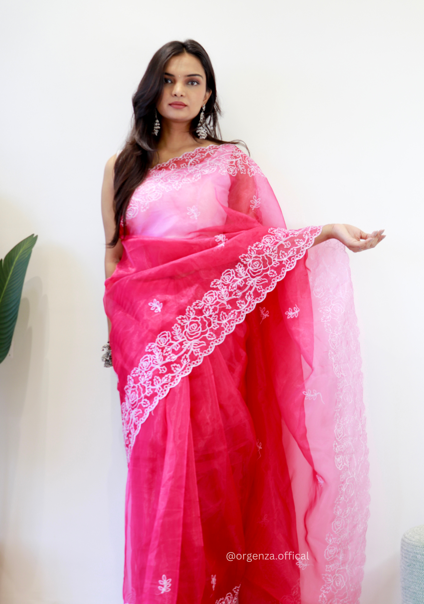 Pink Colour Embroidery Thread Work Saree - Orgenza Store