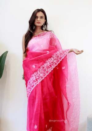 Pink Colour Embroidery Thread Work Saree - Orgenza Store - digisoch